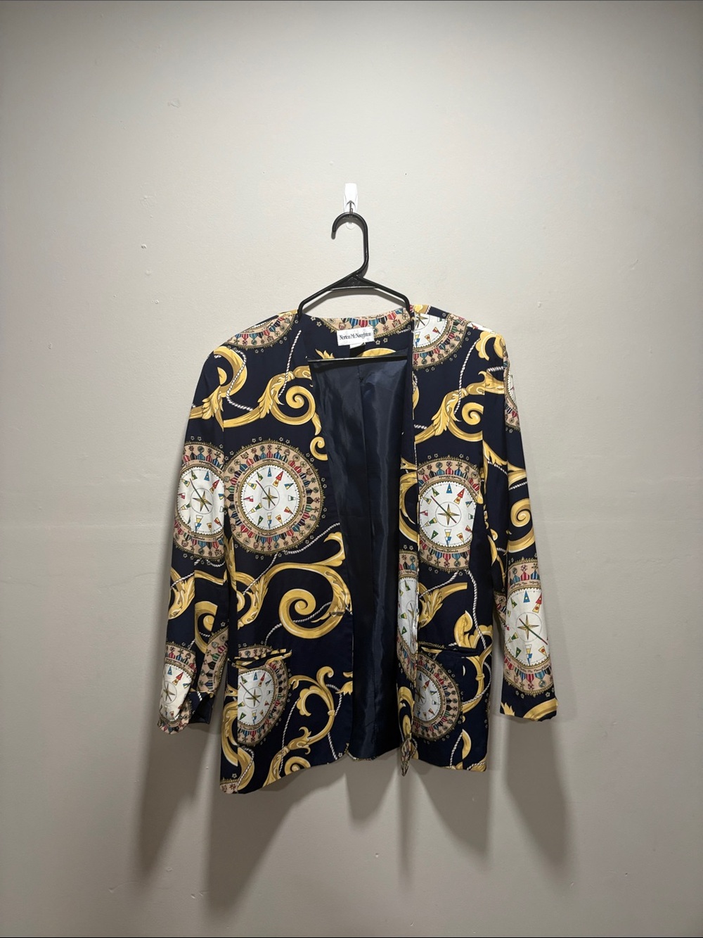 Norton McNaughton Navy and Gold Ornate Open Blazer